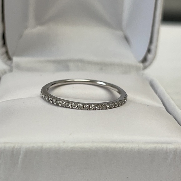 10k White Gold and 1/10 ctw Diamond Wedding Band, Stack Ring - Picture 5 of 6